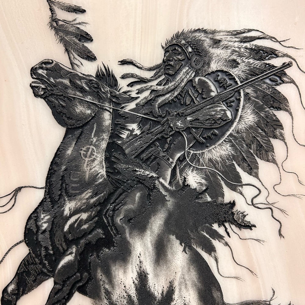 Marble carved etched Horse War Chief battle Indian Native American Bill O’Neill - Picture 3 of 4
